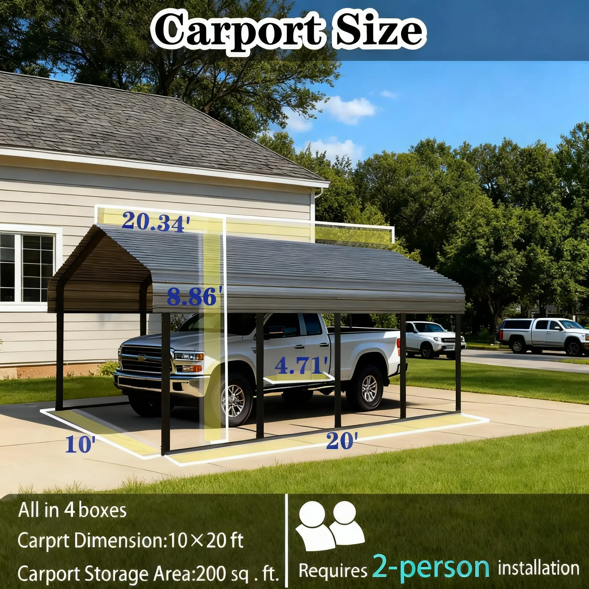 10x20 FT Heavy Duty Extra Large Metal Carport