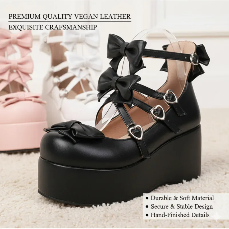 Bow Lolita Mary Jane Shoes Y2K Bow Platform High Heel Shoes Cute Chunky Sole Soft Girl Dress Shoes For Women Plus Size Gift New