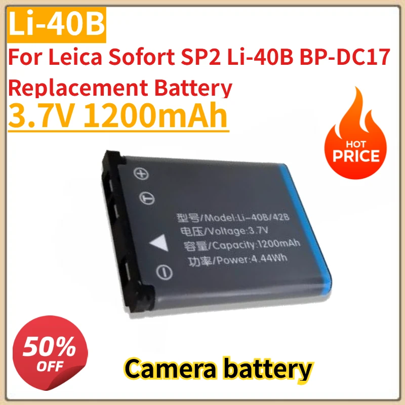 

High Quality New Li-40B Camera battery 3.7V 1200mAh for Leica Sofort SP2 Li-40B BP-DC17 Replacement Battery
