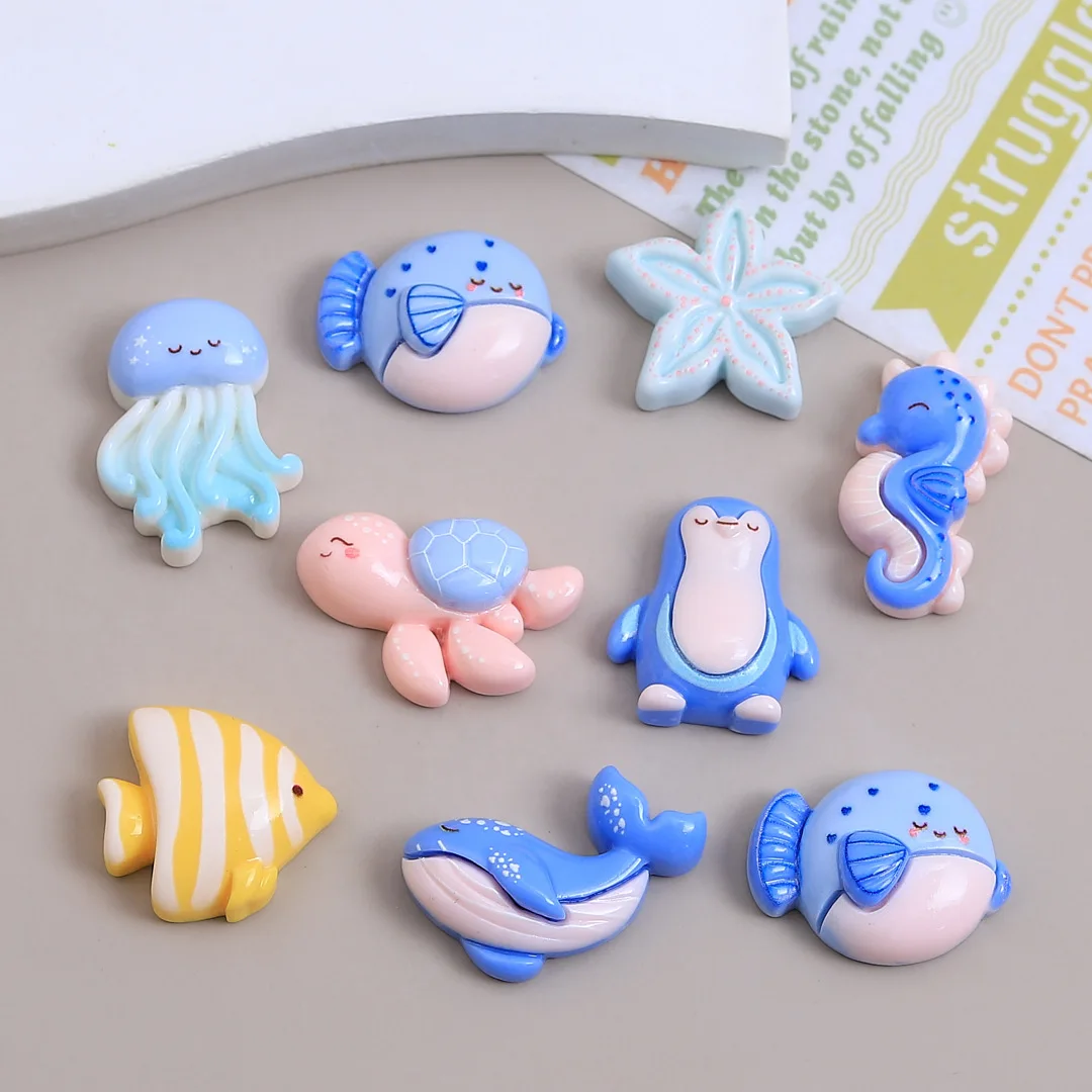 10/100pcs Resin Miniatures Flatback Penguins Whales Turtles Starfish Small Fish Figurine Flatback Scrapbook DIY Decor Craft