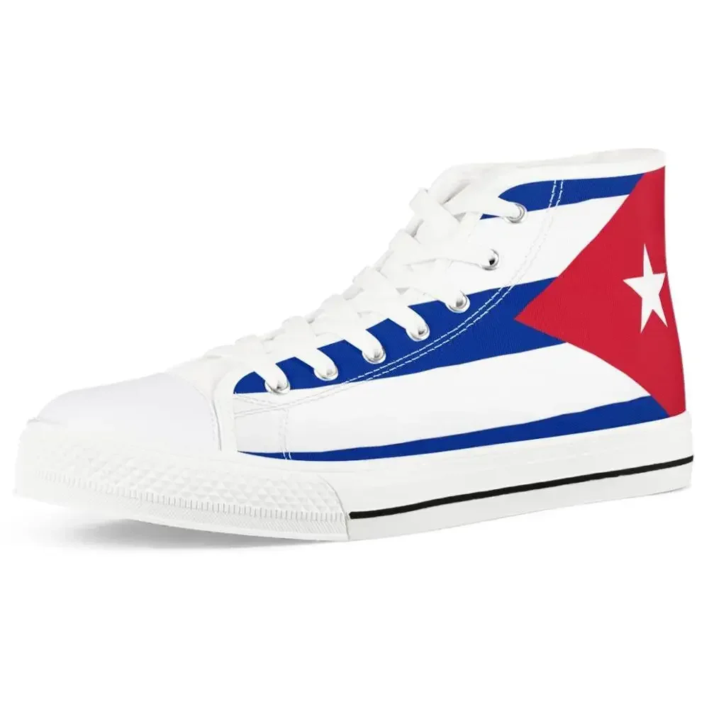 Flag Of Cuba/Christmas Print High Top Canvas Shoes For Women Casual Girls Santa Claus Flat Clasic Ankle Shoes