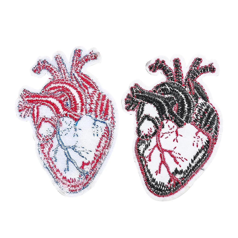 2pc Heart Shape Embroidery Badge Blood Vessels Clearly Visible Punk Style Clothing Patches For Mending Hole Jeans Fashion Decor