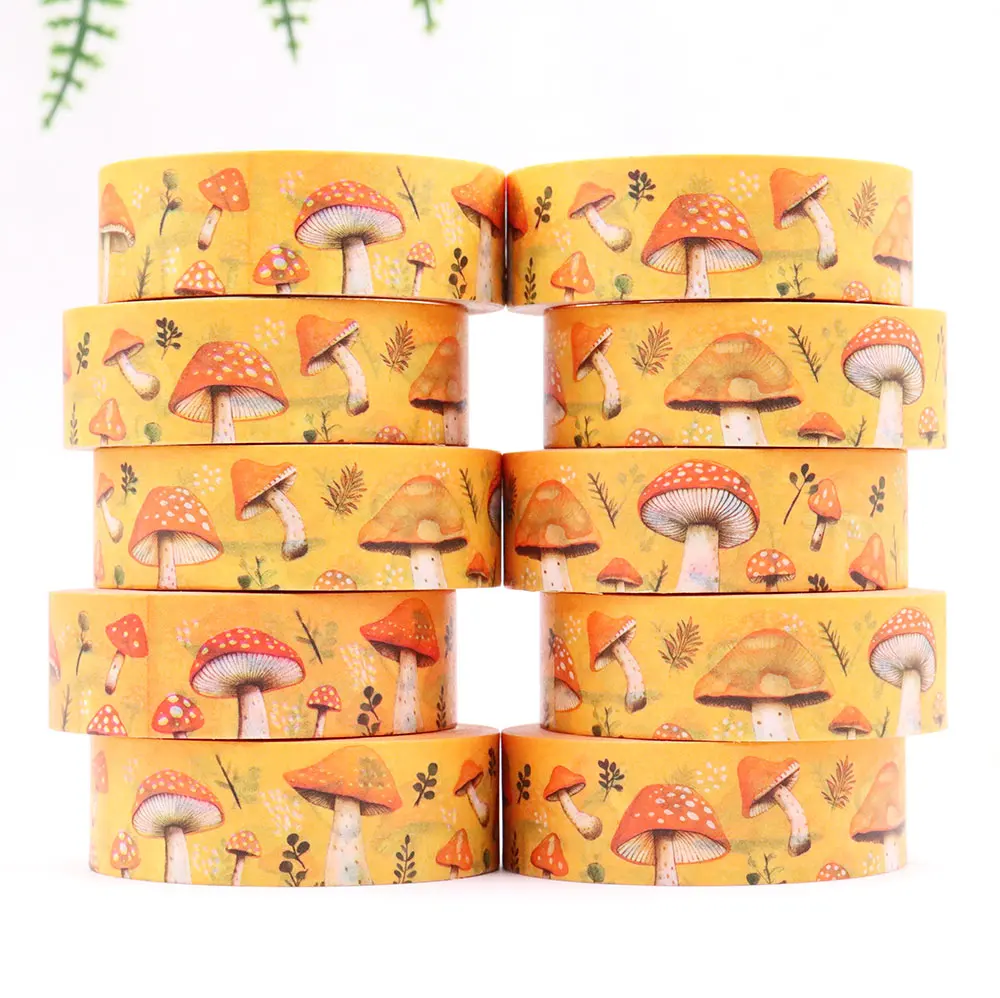 1PC 15mm x 10m seamless patterns with Autumn Mushroom Masking Adhesive Washi Tape stationery office supplies tape sticker