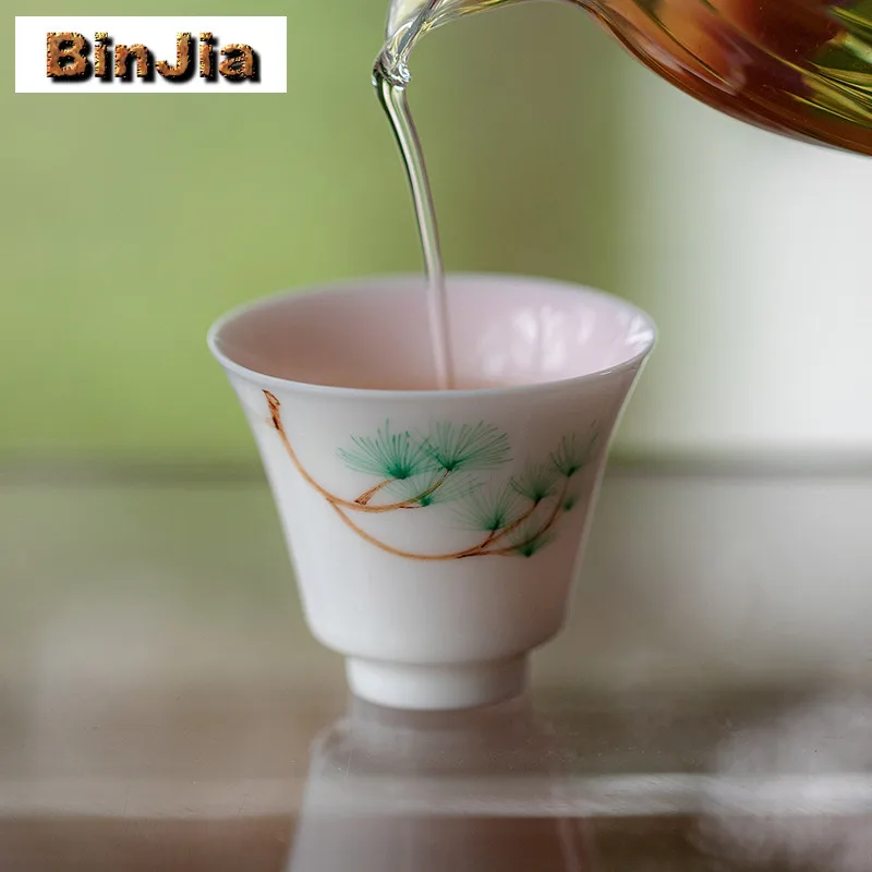 

2 шт./лот, ручная роспись, чашка с зелеными соснами, бутик, чайная чаша, кружка, чайная дегустация, чашка для запаха, чашки Chazhan Master, посуда для напитков, подарок, 25 мл