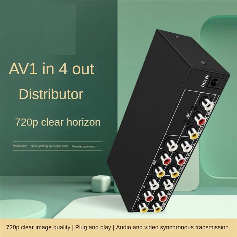 AS95-4-Way AV Splitter 1 In 4 Out Composite RCA AV Splitter 1X4 Video Audio RCA Splitter Distributor For DVD C-VBS US Plug Durab