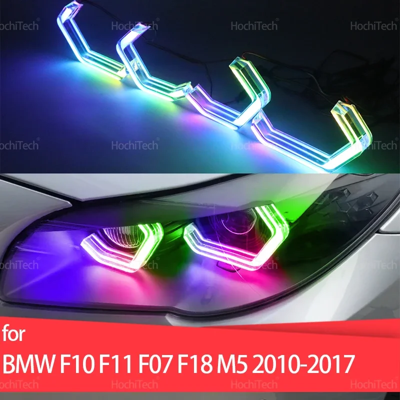 For BMW 5 Series F10 F11 F07 F18 2010-17 Dynamic multi-colored App Control Rings DRL LED Angel Eyes Kit with turn signal