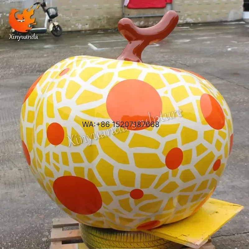 Wmwmnu Customizable Fiberglass Cantaloupe and Pumpkin Sculpture Painted Crafts for Garden Landscape Food Style Decor