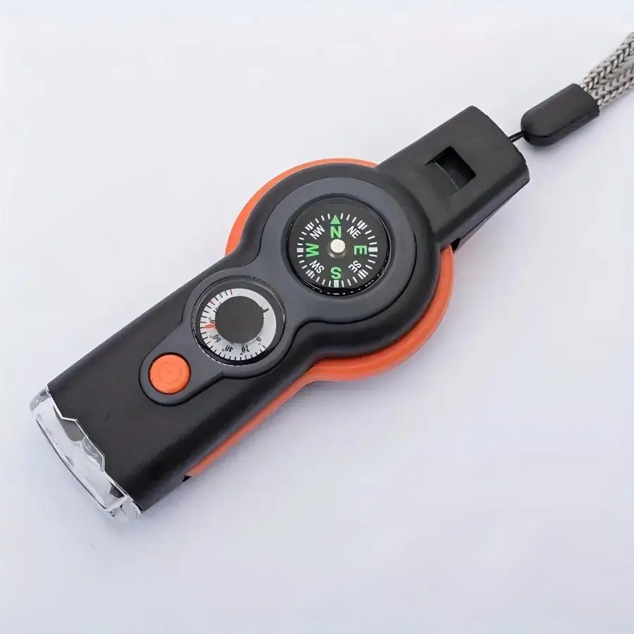 

7-in-1 Survival Whistle with Compass,Thermometer,LED Light - Multifunctional,Durable ABS Outdoor Emergency Whistle