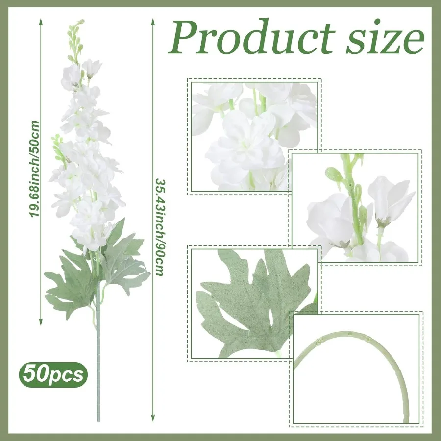 50 peças flor artificial delphinium 35.4 ''longo larkspur haste falsa flores de seda falsa em massa para vasos altos arranjos florais hom