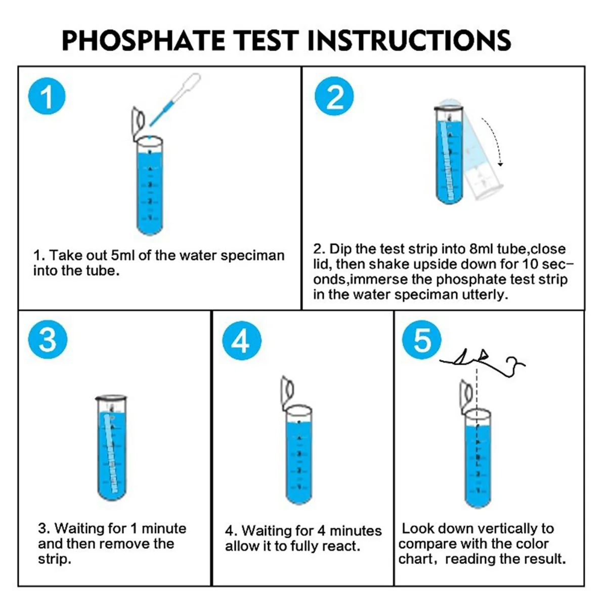 A06K MultiParameter Water Test Phosphate Test Strips for Fish Tanks and Pond Easy to Use, Fast Result Aquarium Test Strips