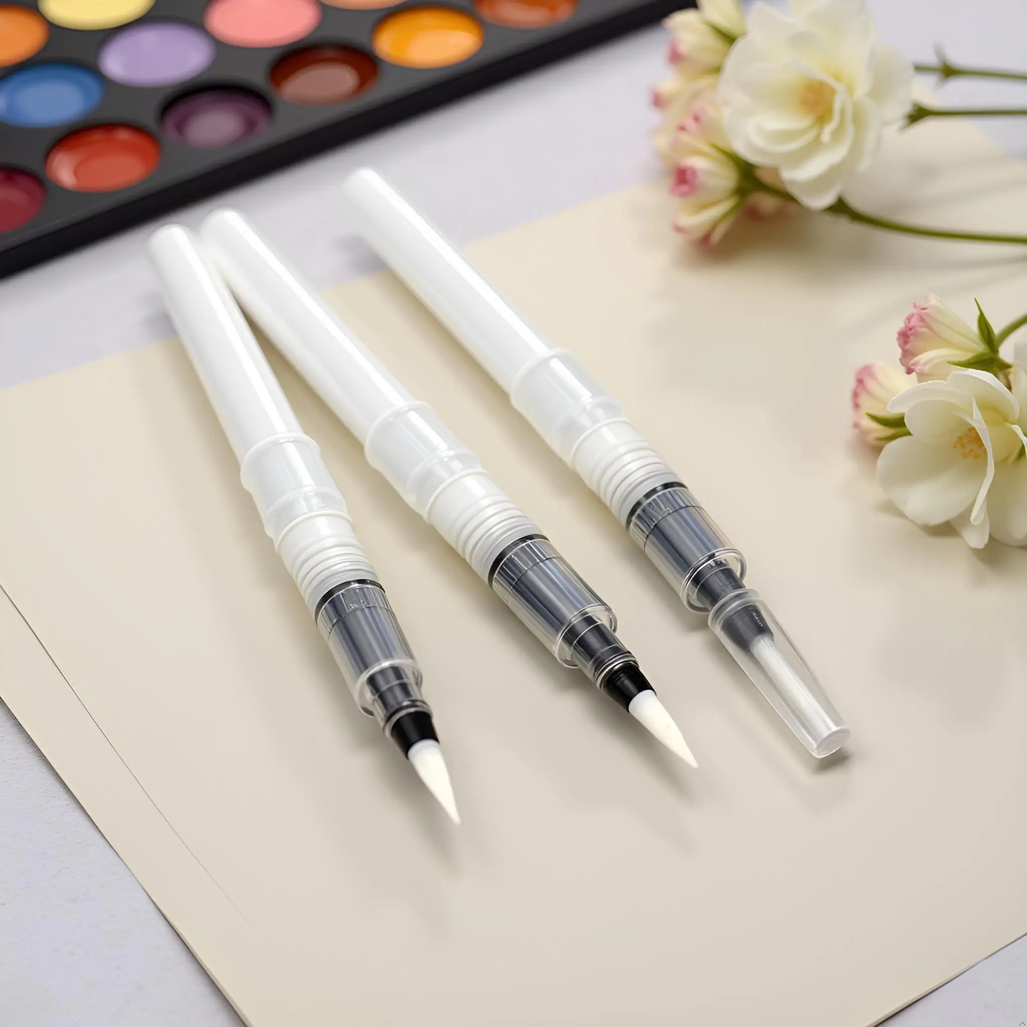 3/6Pcs Water Brush Pens Set Refillable Watercolor Pen Brush 3 Sizes Brush Tips for Blending Colors Creating Shades Watercolor Set Kids Adults Artist Professional, Art Paintbrush Sets