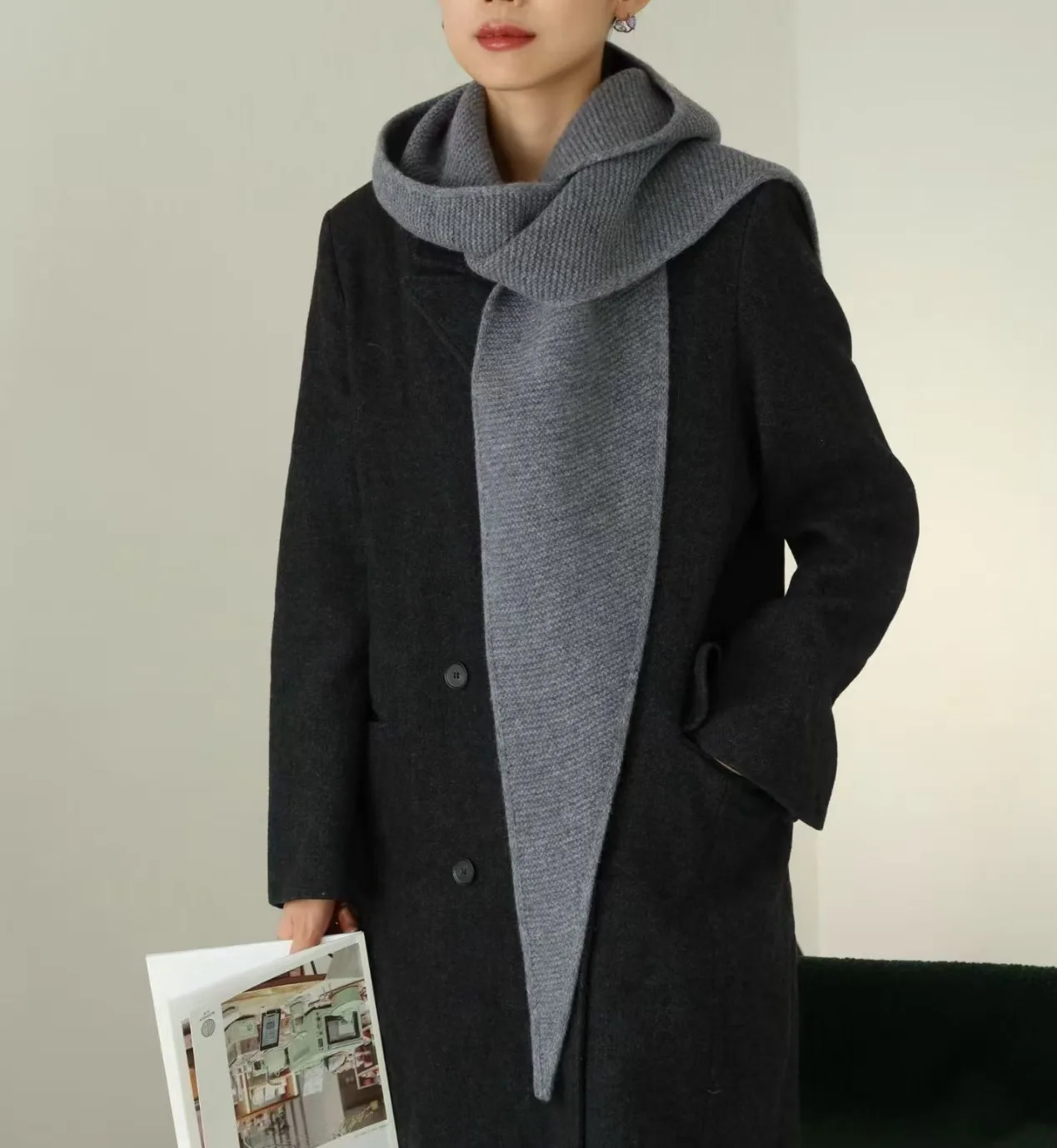 100% Wool Big Sophie Scarf Oversize Hood Balaclava Winter Hat Ear Protection Windproof Warm Bomber Hats Women Fashion Beanies