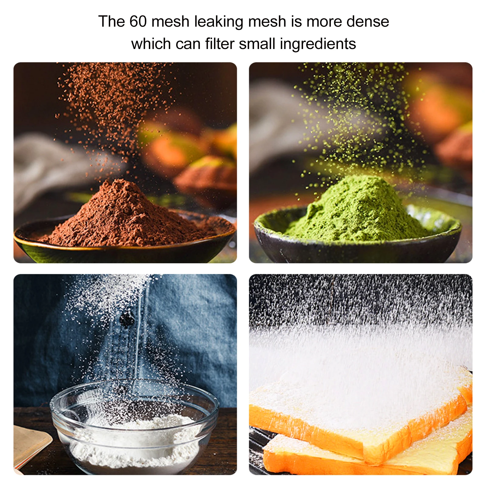 

4pcs Stainless Steel Fine Mesh Flour Sifter Baking Sieve Powder Sugar Strainer Kitchen Filter Tool Rustproof Dishwasher Safe For