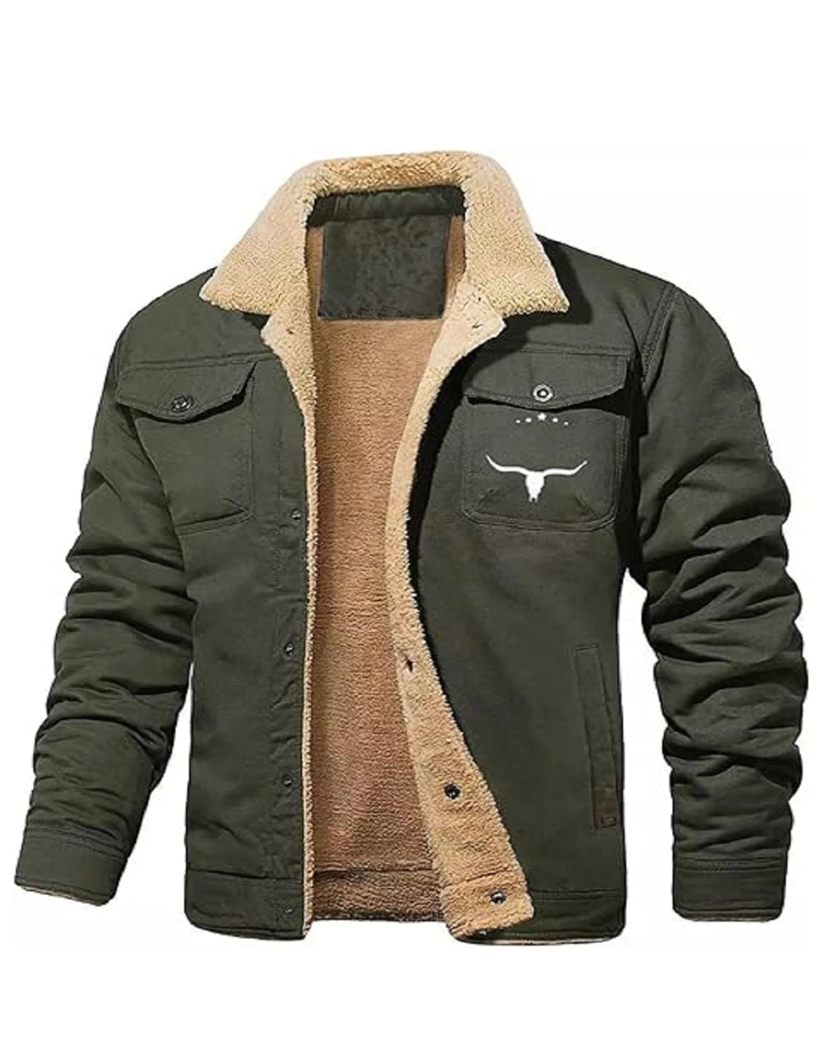 Heren retro westerse winter warme fleece gevoerde jas cargo jassen cowboy jas jas