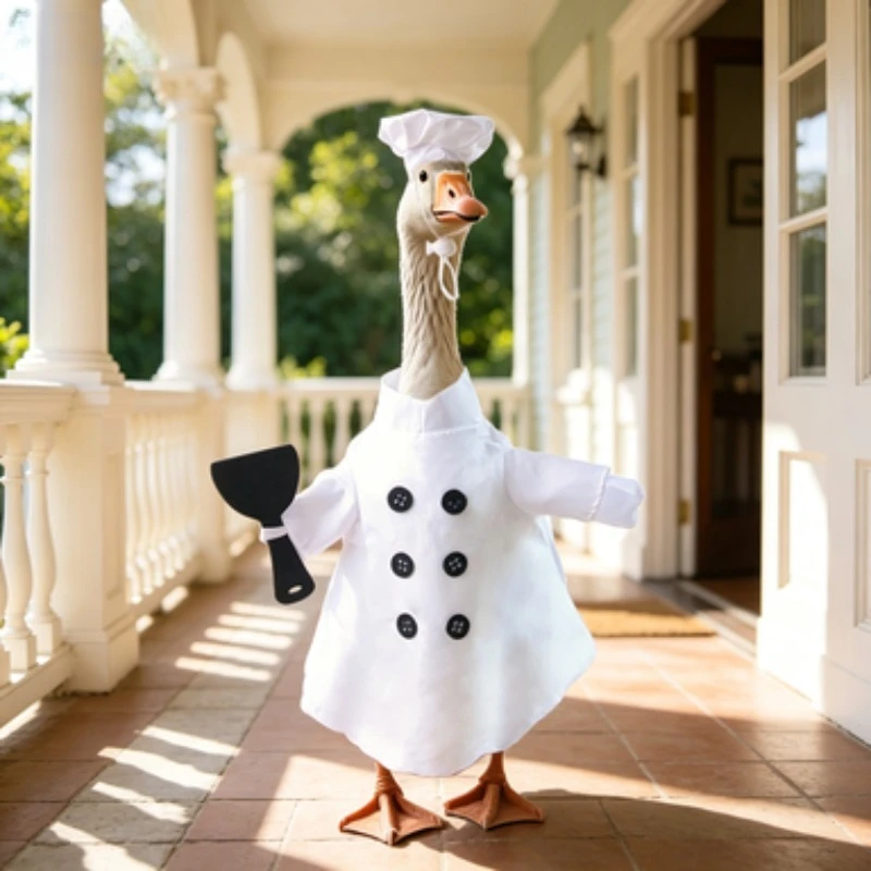 Chef Costume Outfit Set for Porch Lawn Goose Statue Funny Transforming Pet Clothes with Chef Hat Apron Soft Washable Skirt Party