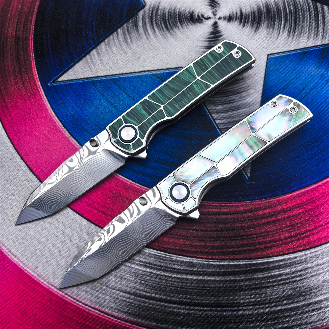 Folding Knife Damascus Steel Blade Titanium Alloy Handle Bearing Camping Outdoor Survival Hunting EDC Defense Tool