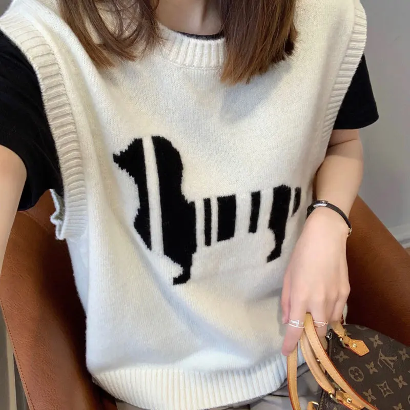 2024 Knitted Sweater Vest Women Spring Autumn Casual Loose Sleeveless Preppy Style Vests Y2K Lady Korean O-Neck Woolen Knit Tops