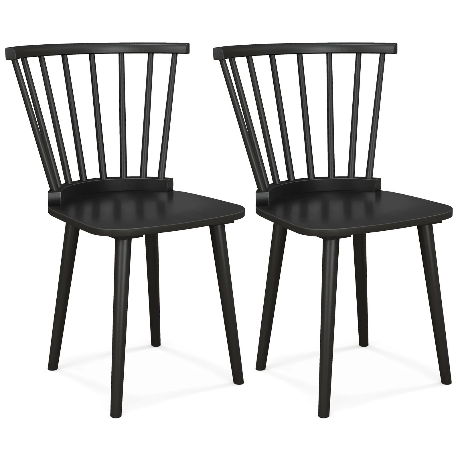 Rubber Wood Windsor Dining Chairs Set of 2 w/ Spindle Back for Living Room