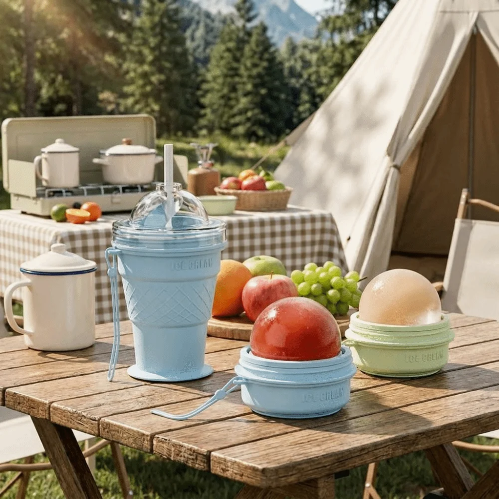 2 in 1 Foldable Ice Ball Cup Ice Cream Design Creative Ice Cube Water Bottle Easy To Demold Multi-functional Ice Mold Cup