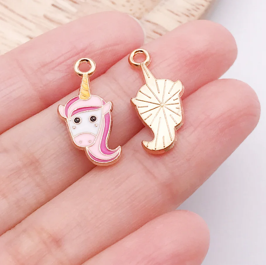 10Pcs Valentine Day Pink Enamel Unicorn Alloy Charms Pendants For DIY Bracelet Keychain Jewelry Making