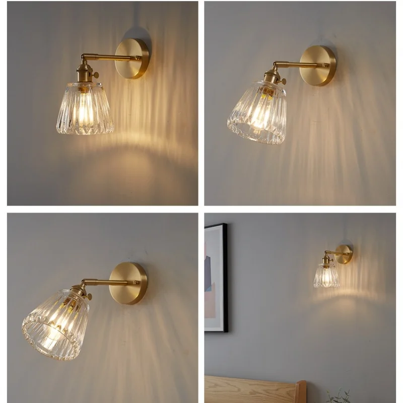 IWHD Up Down Rotate LED Wall Lights Study Cafe Nordic Modern Simple Clear Glass Copper Knob Switch Plug In Bedside Lmap Lighting