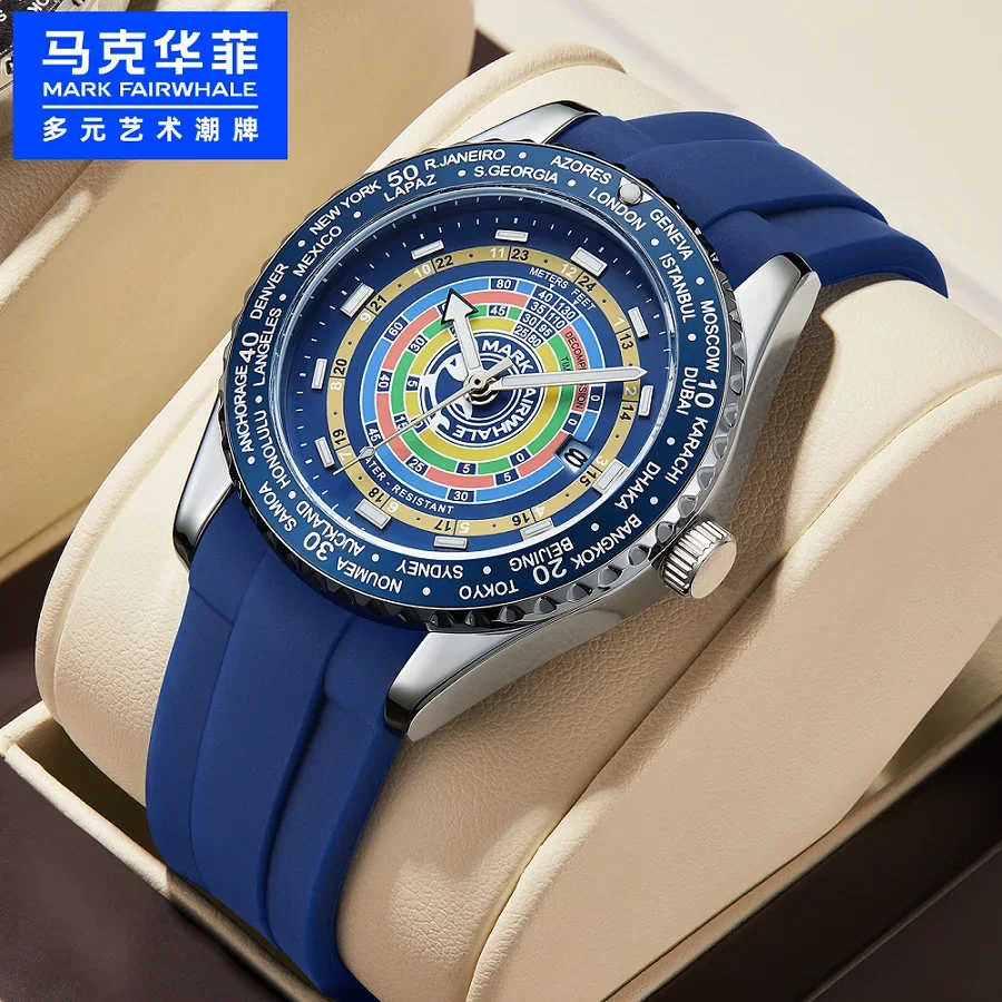 

MARK FAIRWHALE 5930 Brand Men's Sports Quartz Watch Casual Silicone Strap Automatic Date Fashion Watches for Man Reloj Hombre