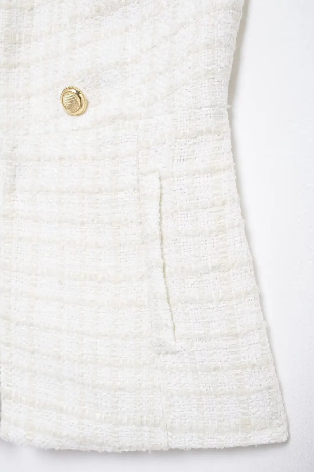 Tangada Women 2024 White Tweed Waistcoat With Buttons Vintage Sleeveless Female Coat BE0313