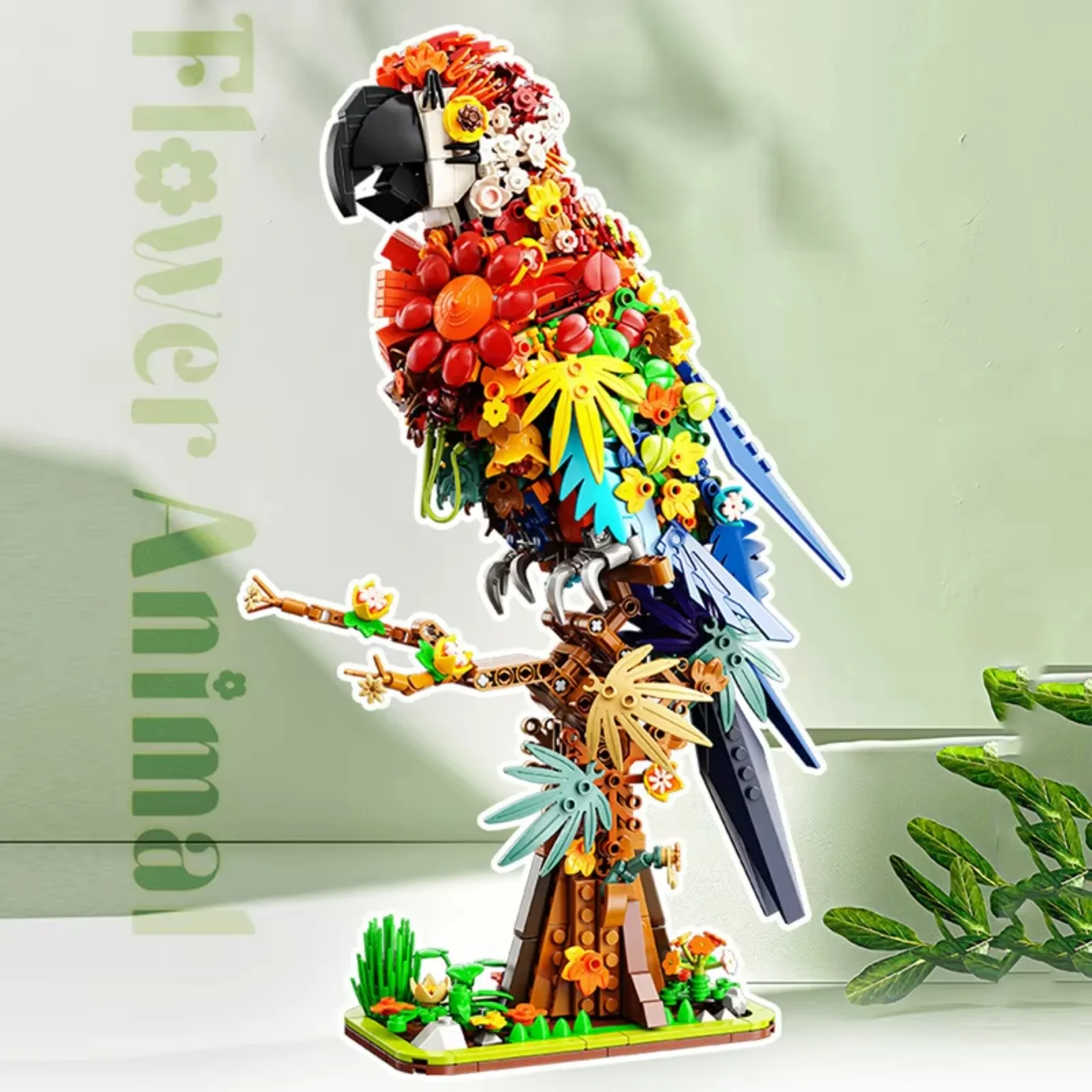 Kit di costruzione creativo di mattoni per pappagalli Serie di fiori di animali Modello di assemblaggio fai-da-te Giocattolo educativo Regalo per la decorazione della casa dei bambini