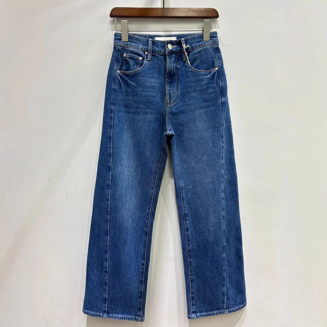 Pantaloni da donna in denim a vita alta, jeans causali alla moda