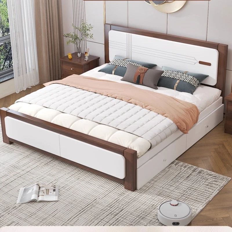 

Modern simple solid wood bed 1.8 meters master bedroom double bed 1.5 meters single rack high box storage