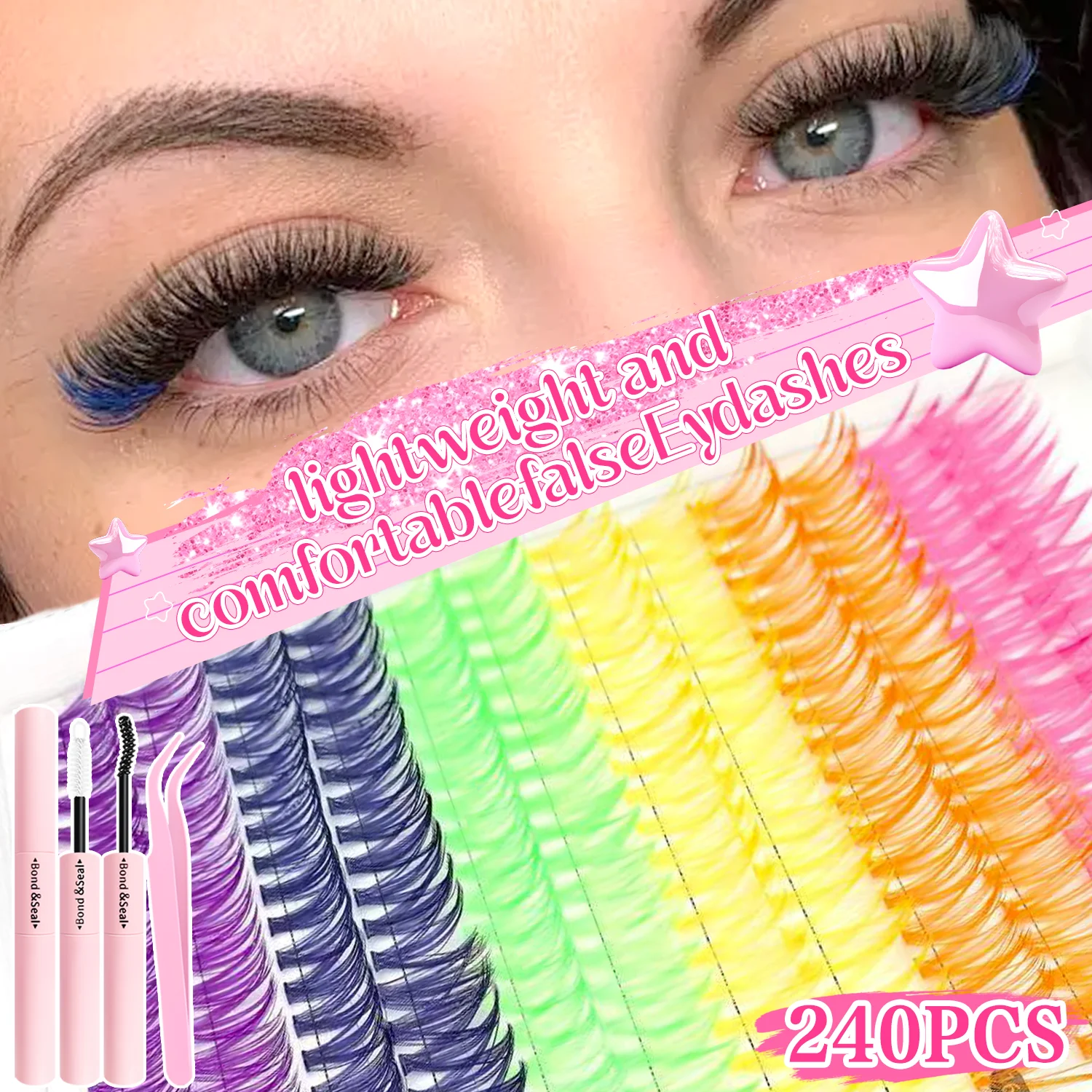 [Persönliche Wimpern] 240/390/600 Clusterfarbe Mixed Wimpernverlängerungsset Make-up Anfänger Falsche Wimpern – Detail 2