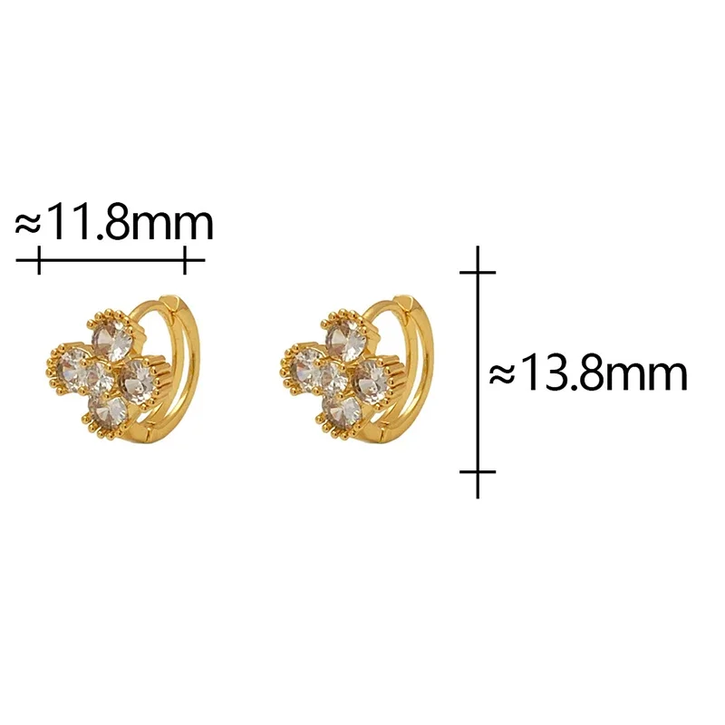 Pendientes de aro de flor de trébol de circón de oro de 14K para mujer, Plata de Ley 925 auténtica, joyería fina bonita, accesorios de plantas minimalistas