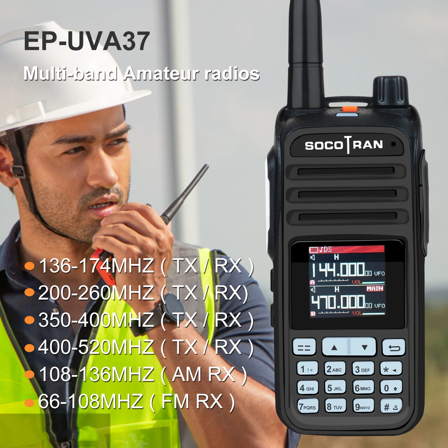 Imagem -03 - Walkie Talkie Banda Air Completa Bandas Uhf Vhf Rádio Portátil Amador Amador de Rádio em Dois Sentidos Ep-uva37 Scan Código qr Noaa 108136mhz