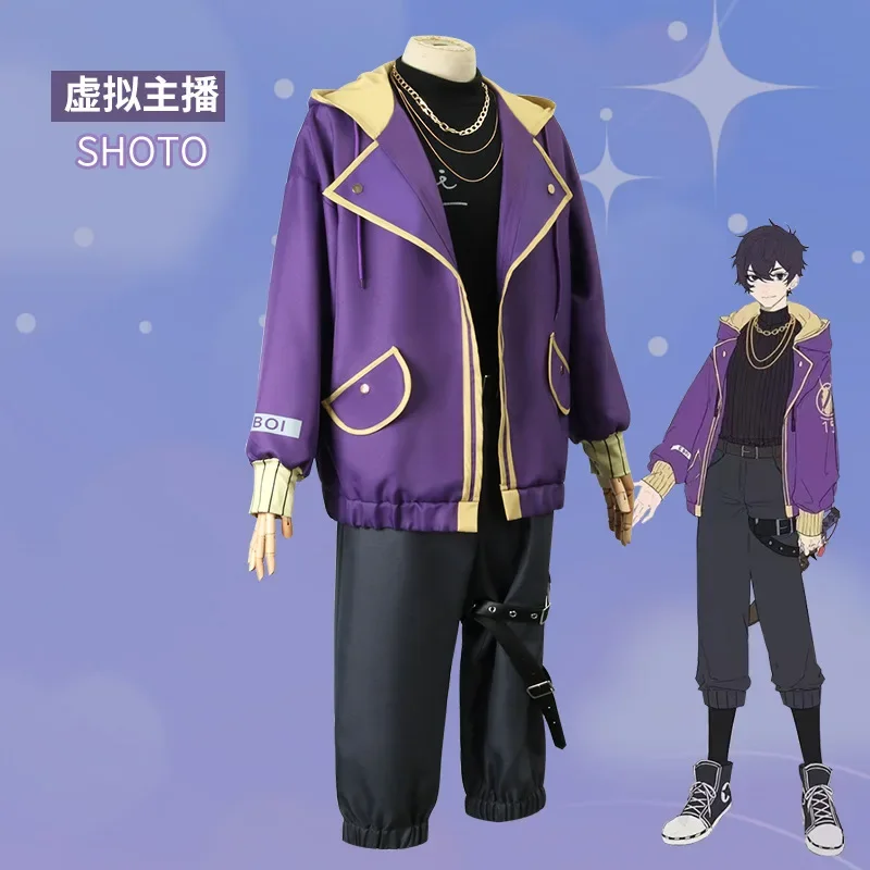 Anime VTuber Shoto Shxtou Cosplay Costume Men Fancy Party Suit Wig Purple Jacket Halloween Party Carnival JK Uniform Roleplaying