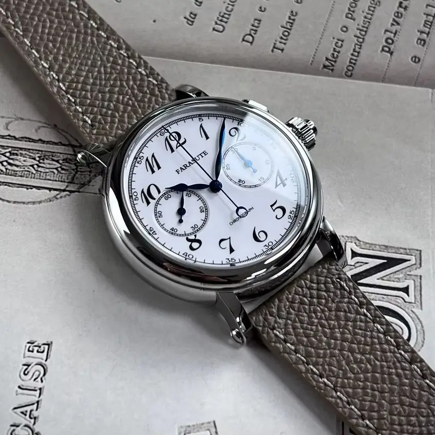 FARASUTE Men Chronograph Watch Pilot 40m Panda Manual Winding Mechanical Wristwatch Sapphire Mirror ST1900 Enamel Dial