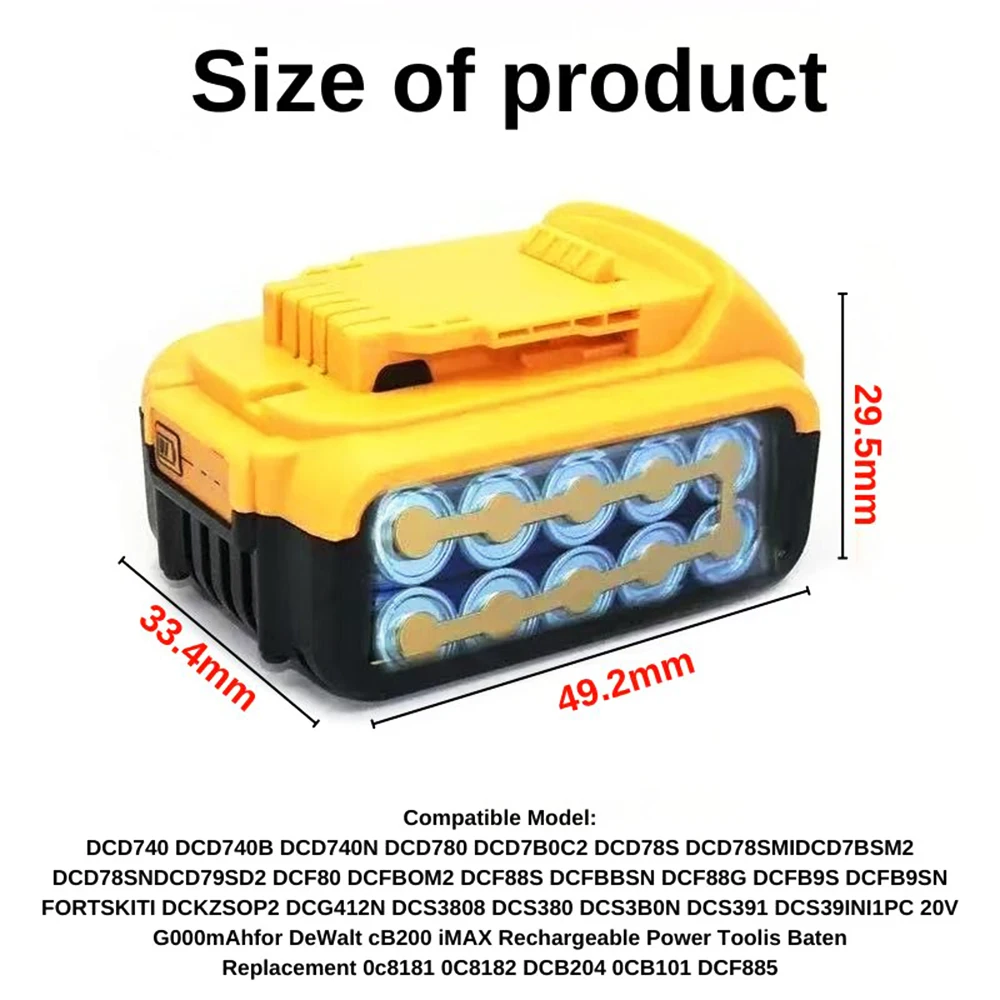 For dewalt 20V 8Ah Battery DCB205 DCB206 DCB209 DCB182 DCB606 Replacement Power Tool Lithium Battery