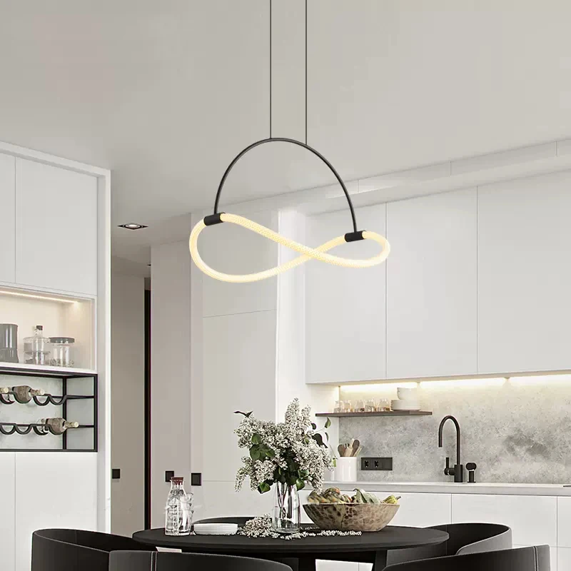 

Nordic minimalist bedroom bedside pendant light, postmodern woven rope line LED light, dining room and living room light