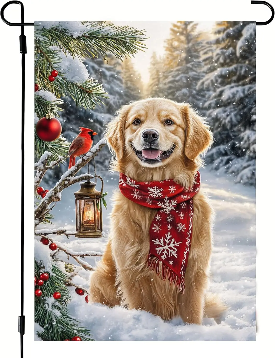 Winter Golden Retriever Garden Flags 12x18 Double Sided, Burlap Holiday Outdoor Christmas Garden Flag Dog Winter Decorations EEZ