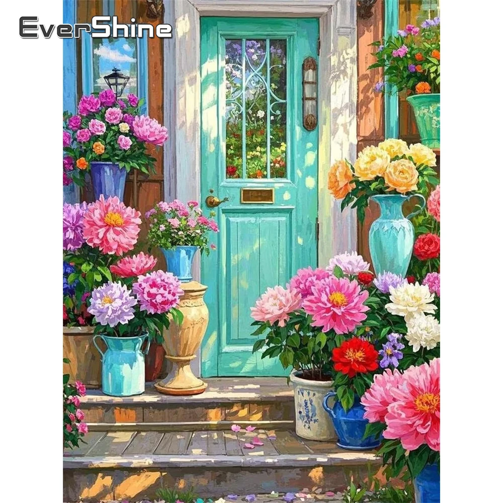 

Evershine Full Square Round Diamond Embroidery Door Landscape Mosaic Flower DIY Garden Diamond Painting Vase Handmade Gift