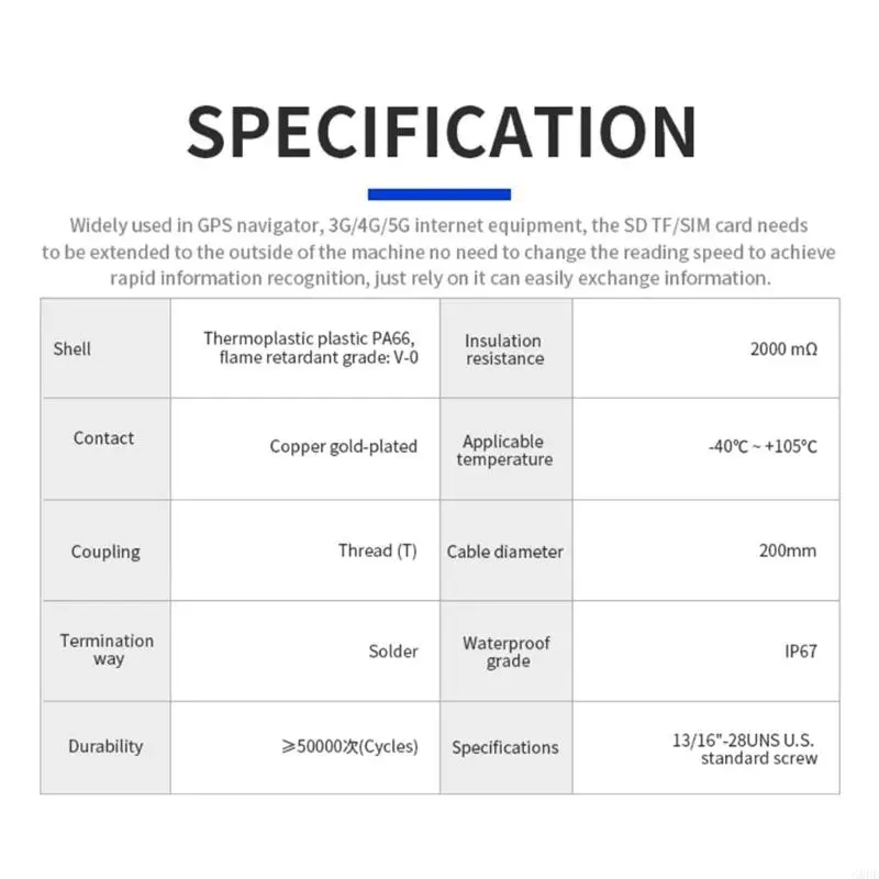 G8DF E13 Steker Berulir IP67 Konektor Tahan Air Soket Kartu Memori SDTF Fleksibel