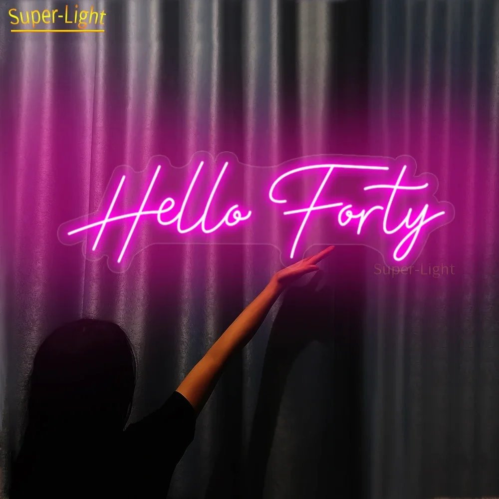 

Hello Forty Neon Sign 76cm/30inch Custom Neon Sign for Birthday Wedding Home Bar Wall Bedroom Decor Flexible Neon Light Sign