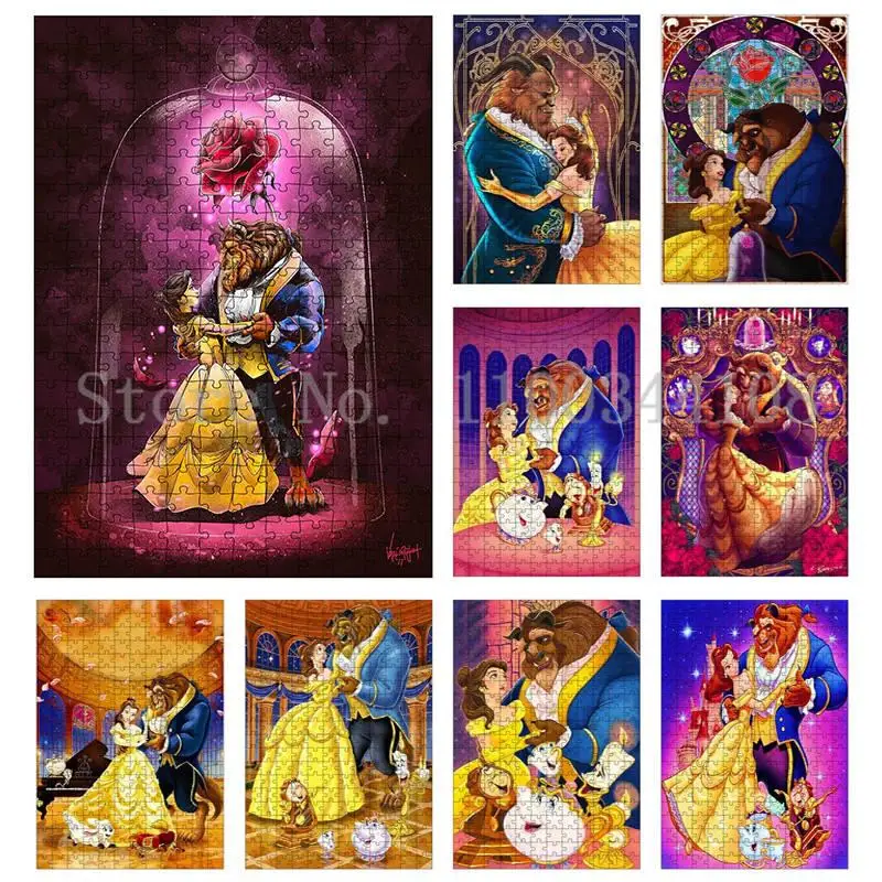 300/500/1000 Pieces Puzzle Kids Disney Cartoon Beauty and the Beast Jigsaw Puzzles Children Early Educational Learning Toy Gift