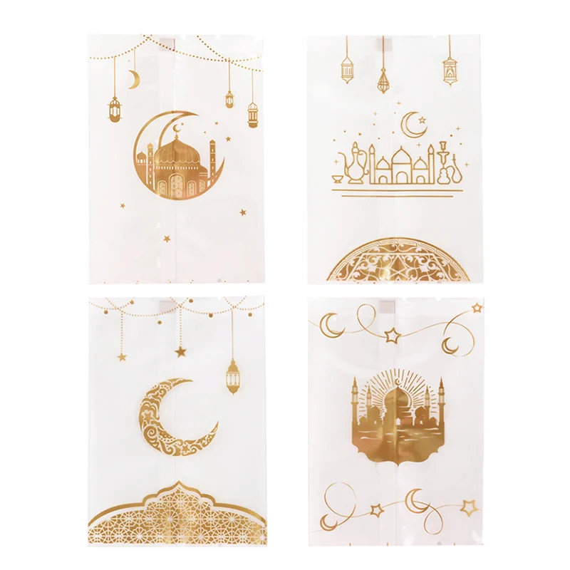 

100Pcs Eid Mubarak Cookie Bags Hot Seal Nougat Candy Baking Packaging Bag 2025 Ramadan Gift Decor Muslim Islamic Party Supplies