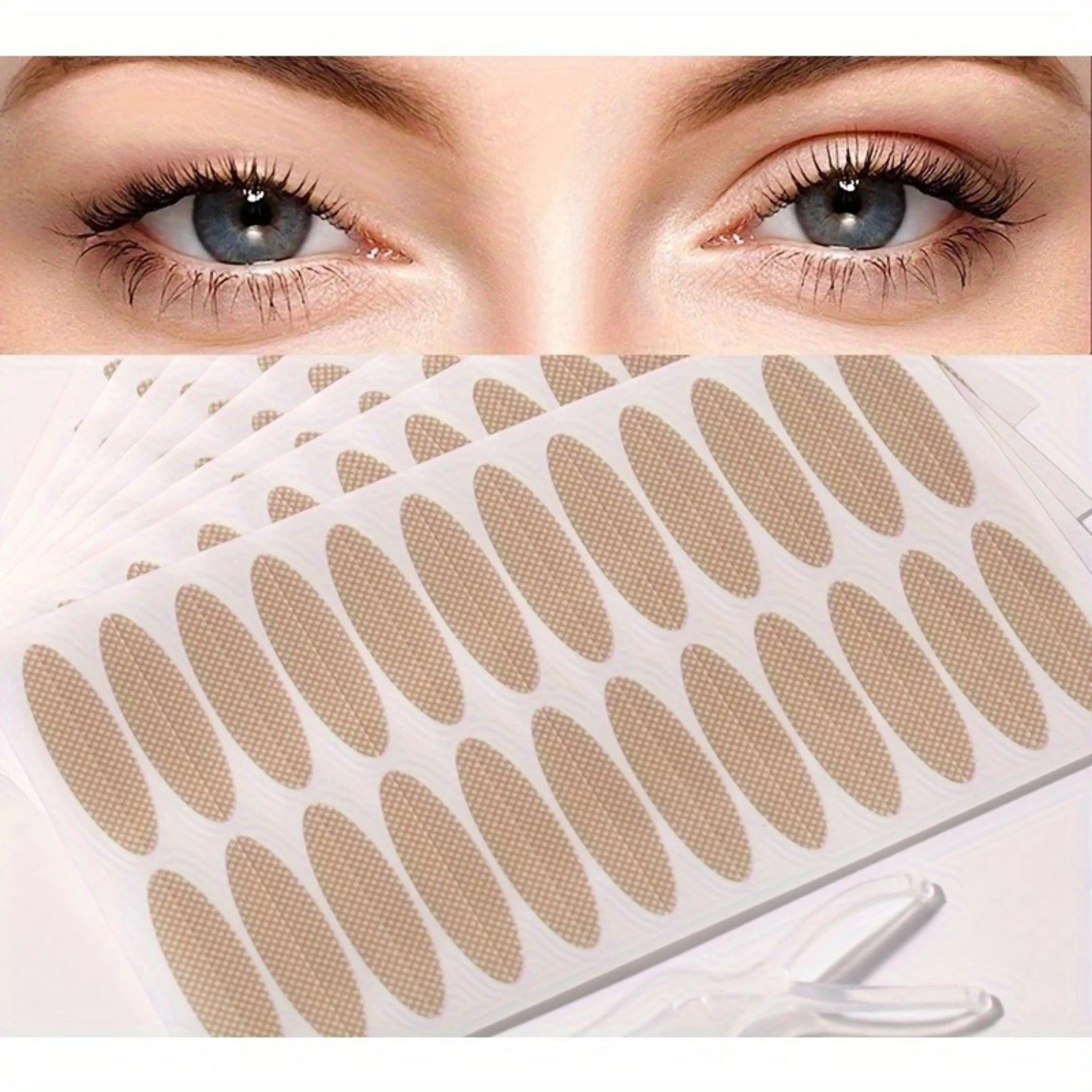 48pcs Double Eyelid Lifting Strips - Self-Adhesive Waterproof Breathable Stickers for Uneven Mono Eyelid - Includes Fork Rods