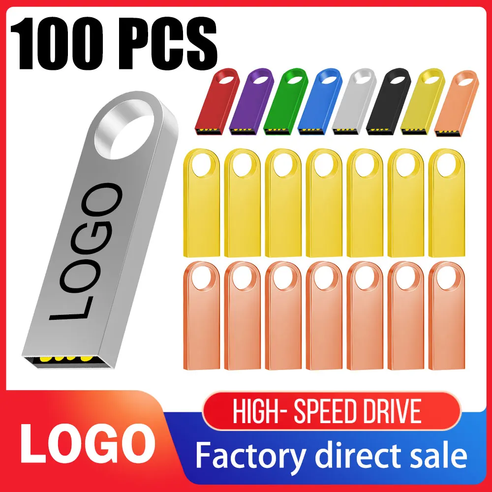 

100PCS Free Custom LOGO USB 2.0 USB Flash Drives Metal 64GB Free logo Black 32GB Pen drive 16GB Memory stick U disk 8GB 4GB