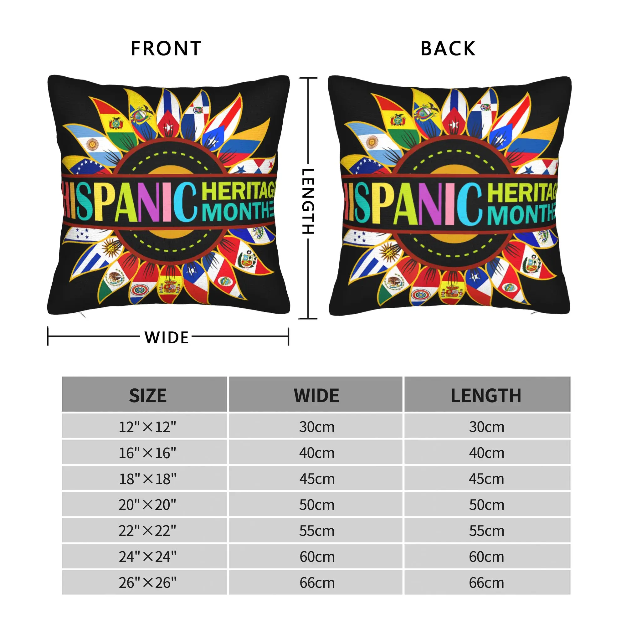 Hispanic Heritage Month Latino Countries Flags Sunflower Pillow Cover  Funny Pillow Case Home Decor Cushion Cover Gift Idea