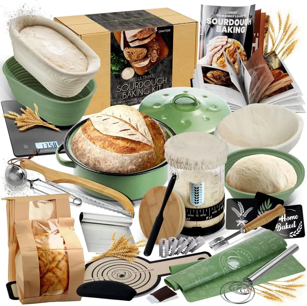 

Complete Sourdough Starter Kit with Pot, Jars, Baskets & Tools for Home Baking