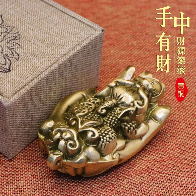 Solid Brass Carved Hand Piece Buddha Hand Pendant Brass Pixiu Home Living Room Desktop Ornament Men's Portable - view 2