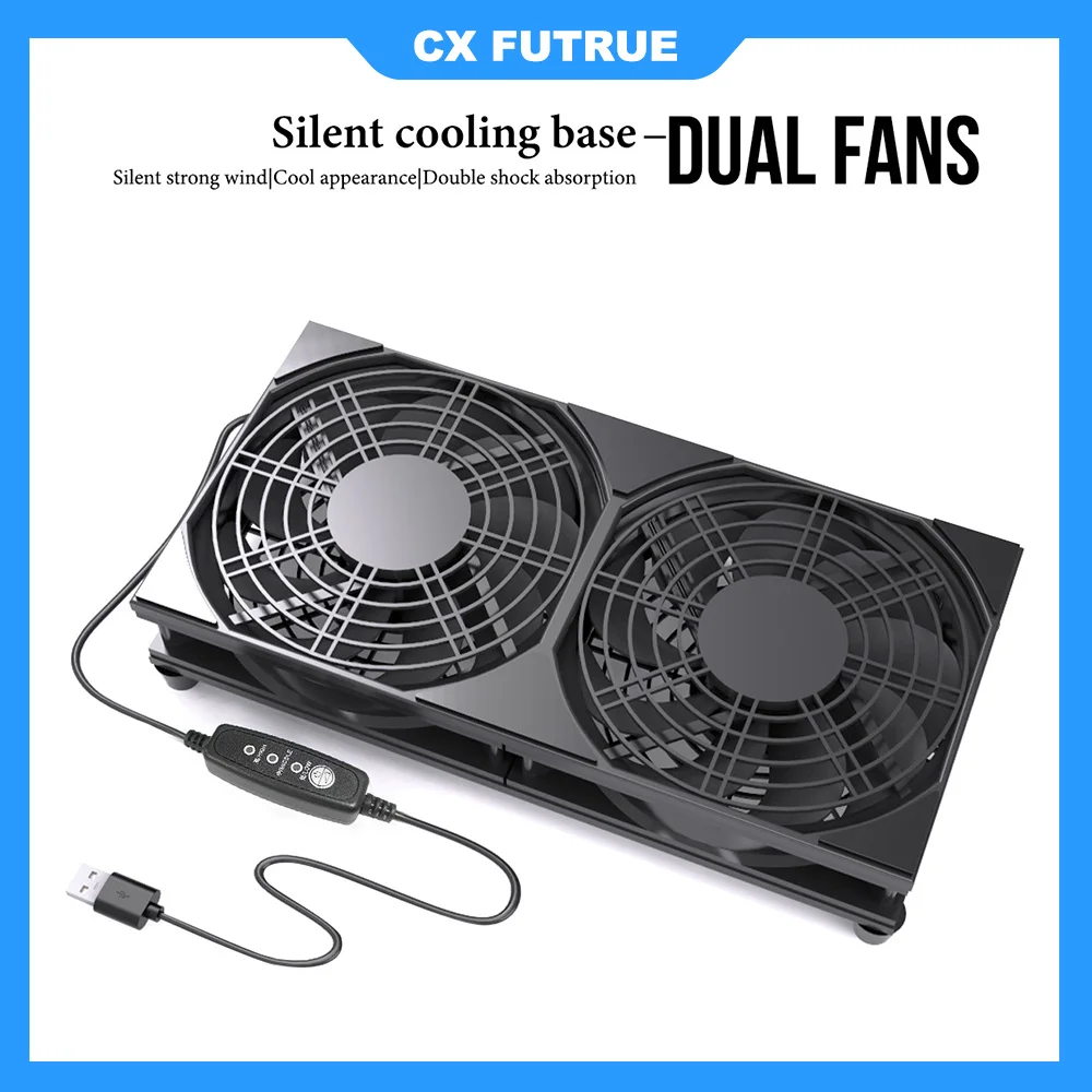 3-Speed Adjustable USB Dual Fans. Suitable for Various Devices. Dual Fan Cooling Bracket. USB Interface Is Plug-and-Play. High-E