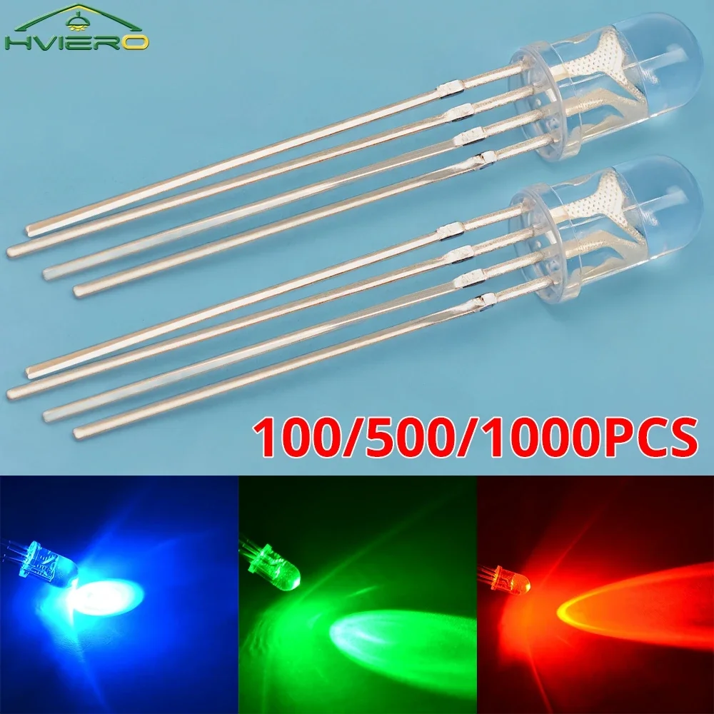 

Min F5 5mm Round Common Cathode Emitting Diodes Lamp 4pin LED Red Green Blue Color 2.0V~3.4V Water Clear Bulb Decoration Lights